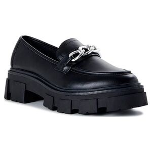 No Boundaries Black Chunky Loafers with Silver Chain